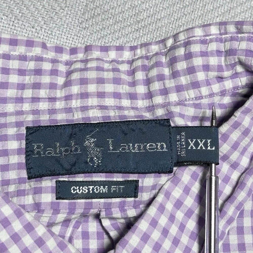 Vintage Polo by Ralph Lauren Button Shirt 2XL Seersucker Purple‎ Gingham Pocket